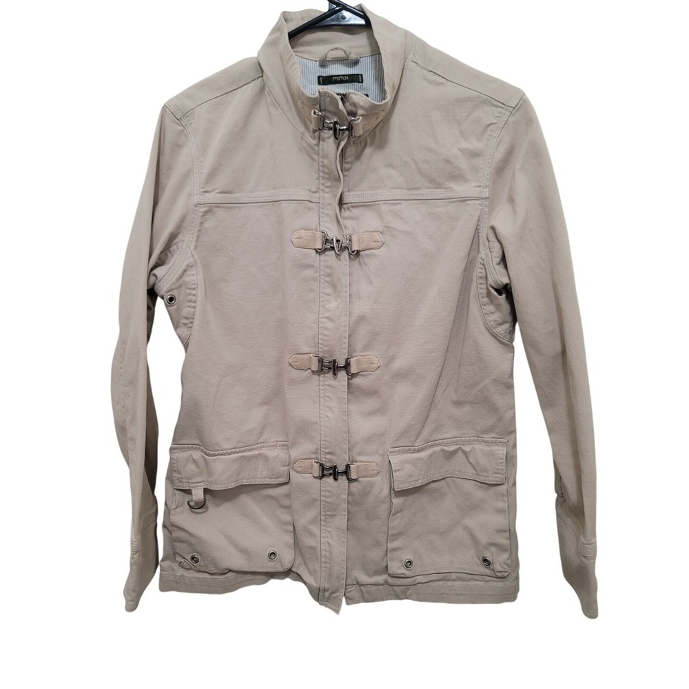 Eddie Bauer Beige Cotton Jacket With Metal Toggle Closures Multiple Pockets Size